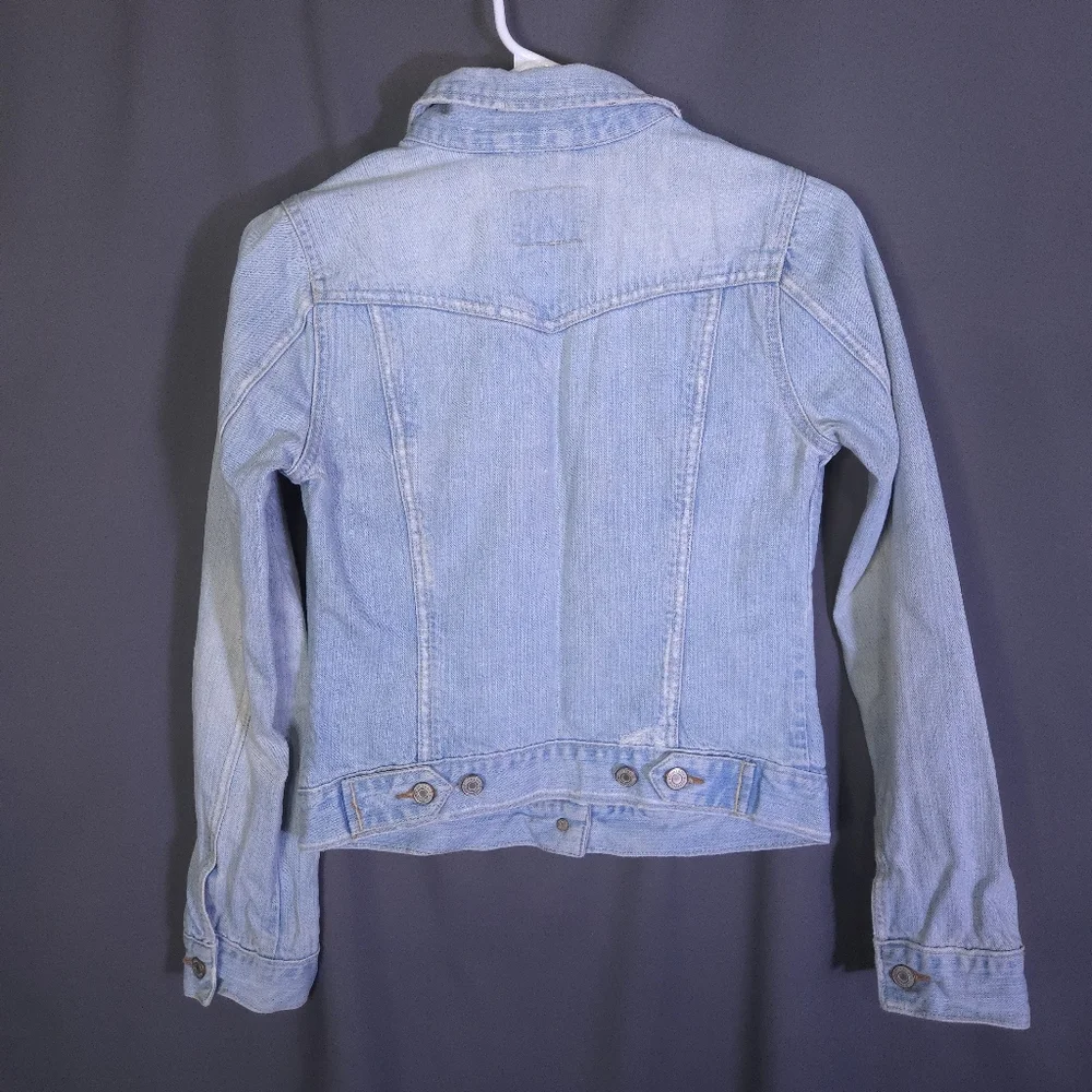 Abercrombie & Fitch Jean‎ Jacket Junior Girl Size XL Light Wash Distressed